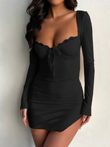 Retro Glam Square Neck Long Sleeve Dress – Autumn/Winter