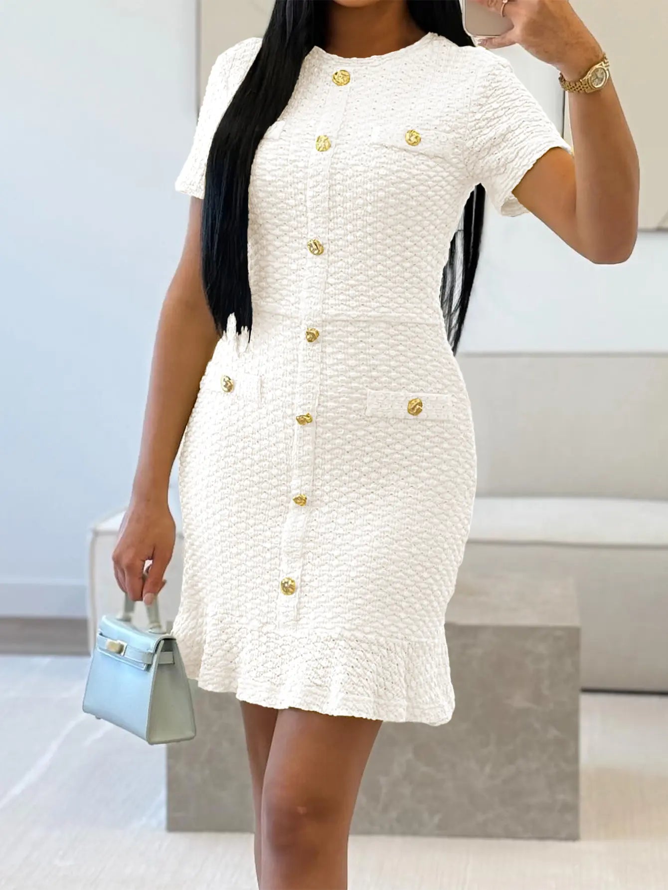Premium Short Sleeve Buttoned Long-Line Dress