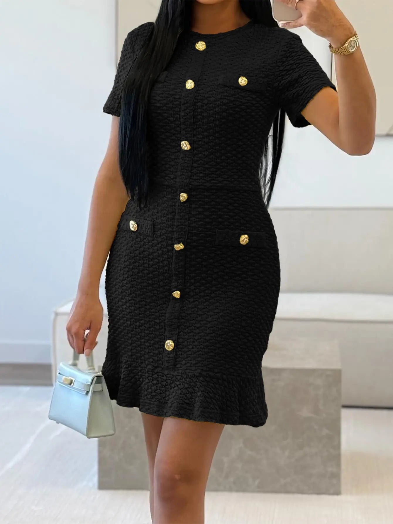 Premium Short Sleeve Buttoned Long-Line Dress