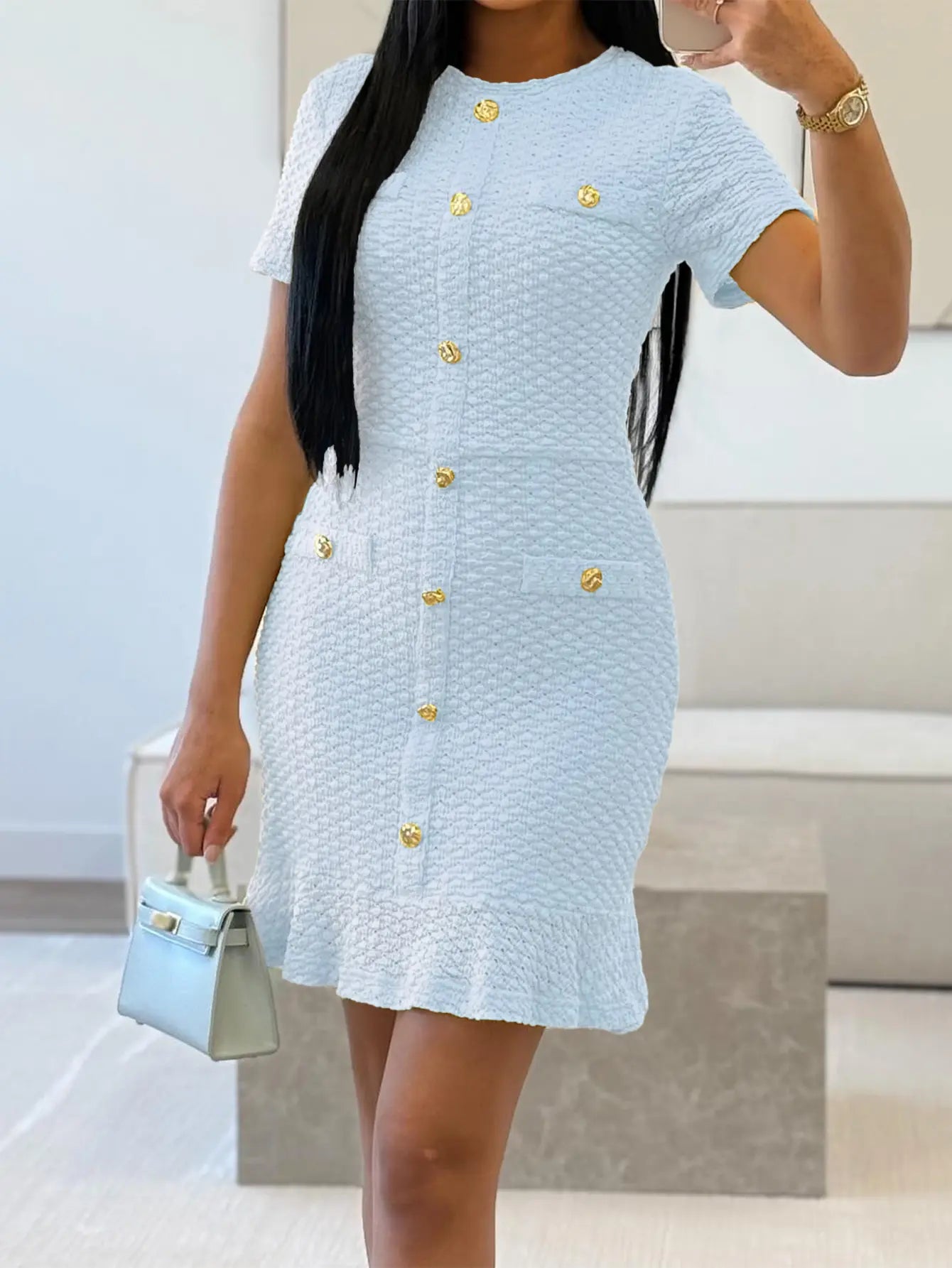 Premium Short Sleeve Buttoned Long-Line Dress