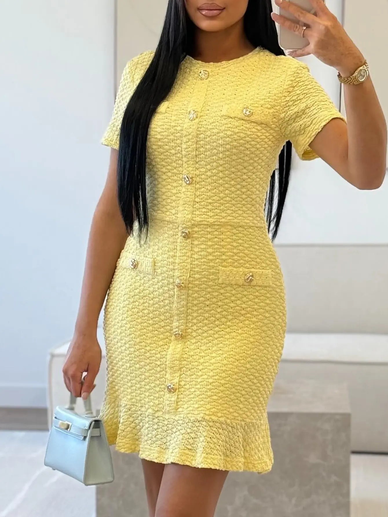 Premium Short Sleeve Buttoned Long-Line Dress